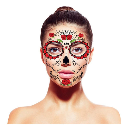 15 Set Tatuajes Para Cara, Día De Muertos, Halloween Disfraz