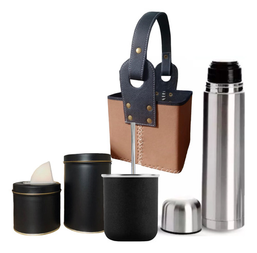 Set Matero Juego Mate Termo Mate Bombilla Latas Y Canasta