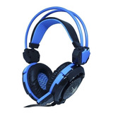 Fone De Ouvido Over-ear Gamer Infokit X-soldado Gh-x30 Preto E Azul Com Luz Led