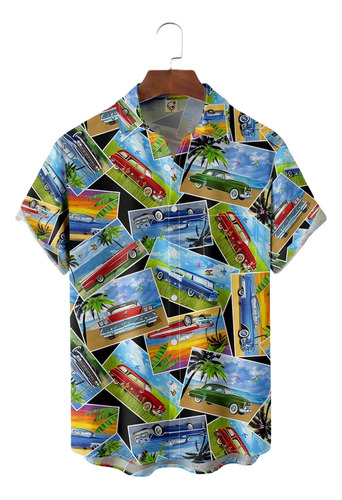 Camisa Hawaiana Unisex Vintage Cuadrada For Verano, Camisa