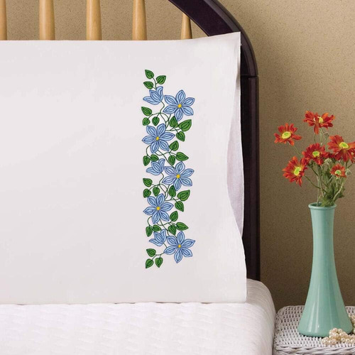 Tobin Azul Floral Estampado Para Fundas De Almohada Bordadas