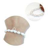 Pulsera Acero Blanco Con Perlitas  Y Dije Diseño Corazón 