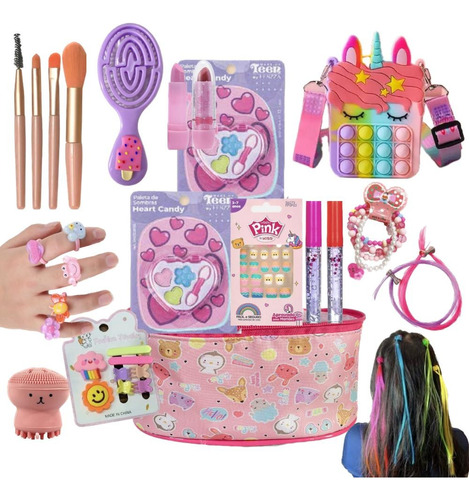 Kit De Maquiagem Infantil + Maleta + Bolsinha Linda