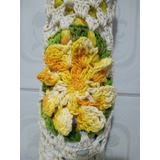 Puxa Saco Em Crochê Artesanal Cru Com Flor Amarela