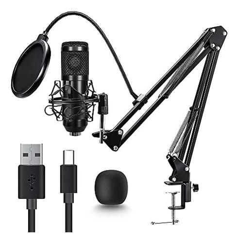 Micrófono De Podcast Profesional De 192 Khz/24 Bits, Conde. Color Negro
