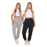 Kit 2 Calça Jogger Feminina Moletom Cós Alta Flanelada Bolso