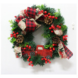 Corona De Navidad Red Truck Buffalo Plaid Guirnalda A Cuadro