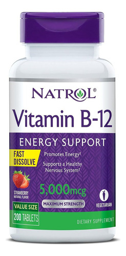 Vitamina B12 / 5000mcg /200 Tabletas/sabor Fresa/origen Eeuu