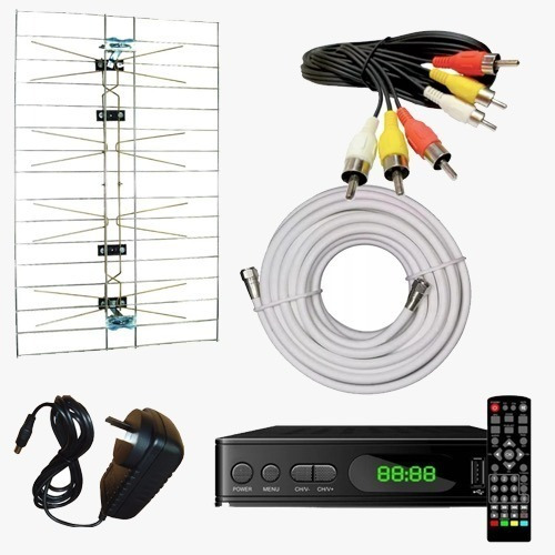 Kit Tv Digital Hd Decodificador Tda1000 Antena 10mts Cable