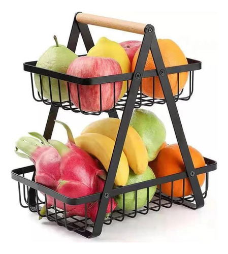 Frutero De Mesa Panera Organizador De Cocina 2 Niveles Color Negro