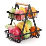 Frutero De Mesa Panera Organizador De Cocina 2 Niveles Color Negro