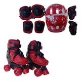 Patins 4 Rodas Vermelho Com Kit De Proteção Elite Tm:36/39