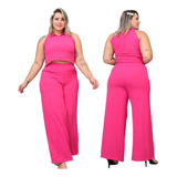 Conjunto Duna Calça Pantalona E Cropped Moda Plus Size