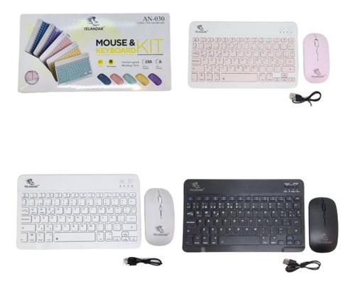 Mini Teclado Y Mouse Bluetooth Recargable Kit Colores 