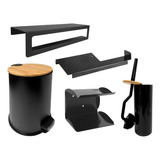 Cesto + Accesorios  Baño X5 Piezas Acero Inoxidable  Negro