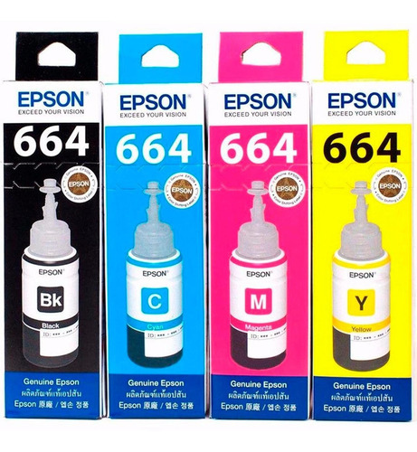 Kit 4 Tintas Epson T664 Ecotank Tinta Continua L120 L310 L380 L395 L575 L1300