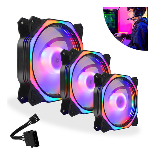 Kit 3 Fans Cooler Led Rgb Cpu Ventoinha Gabinete Pc Gamer