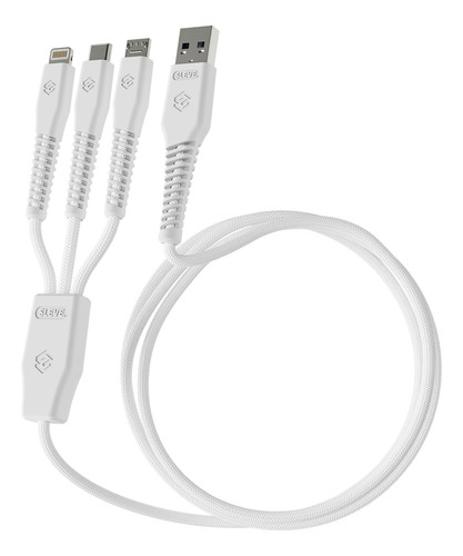 Cable Cargador Sleve Line X Usb A Triple Usb White Color Blanco