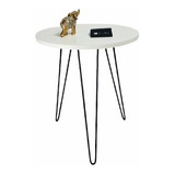 Mesa De Canto Lateral E Apoio Pe De Metal Ferro Hairpin Leg Cor Branco