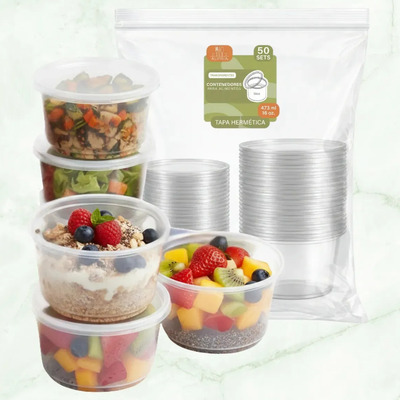 50 Contenedores Reutilizables Para Alimentos 16 Oz Con Tapa Transparente | MercadoLibre
