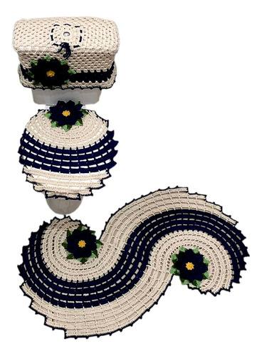 Jogo Banheiro Croche Espiral 03 Peças Artesanal Feito A Mao