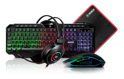 Kit Gamer 4x1 Teclado + Mouse+mousepad + Headset, Mancer Orc