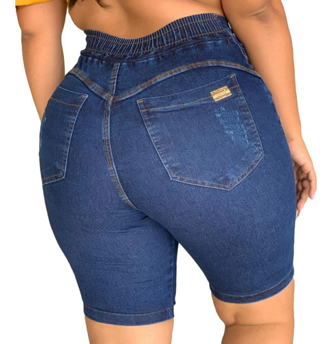 Bermuda Jeans Capri Plus Size Feminina Lycra Cós De Elástico