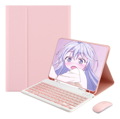 Capa De Couro + Teclado Retroiluminado + Mouse Para Tab S9