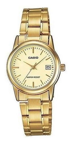 Reloj Mujer Casio Ltp-v002g-9audf /relojería Violeta Color De La Correa Dorado Color Del Bisel Dorado