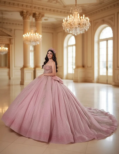 Vestido Quinceañera Princesa Lujo Rosa Viejo   Xv Años Flor | Meses sin interés