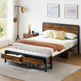 Base De Cama Tamaño Queen Con Cabecera De Madera Y 2 Cajones