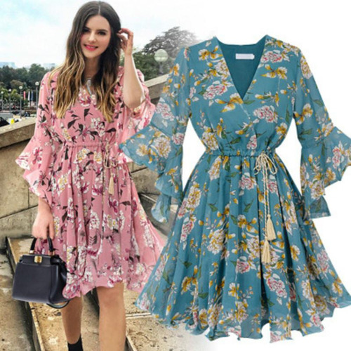 Short Loose Chiffon Floral Casual Dress