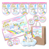 Kit Imprimible Unicornio Nubecita Arco Iris Editable Candy