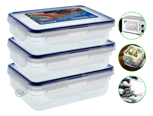 Kit X3 Porta Comidas Para Almuerzo Recipiente Alimentos Fit