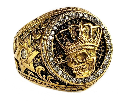Anillo El Rey Calavera De Lujo Acero Inoxidable King Dorado