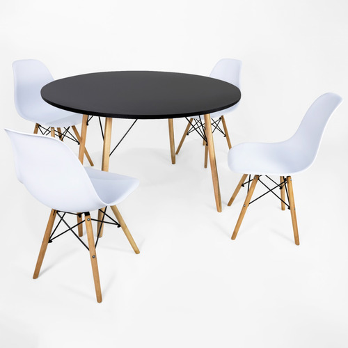 Conjunto Mesa Preta Eiffel 120cm + 4 Cadeiras Eames Moderno