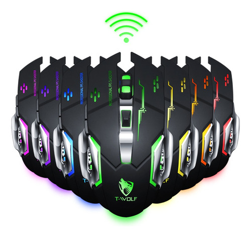 Mouse Gamer Inalambrico Recargable T-wolf  Q13 Negro