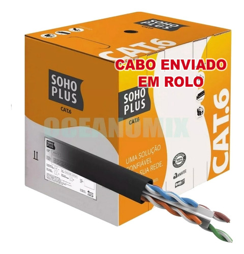 Cabo De Rede Utp Cat6 Preto Furukawa Sohoplus Rolo 100 Mt