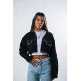 Campera Negra Tachas Chaqueta Mujer Dama Rigida Talles Jean 