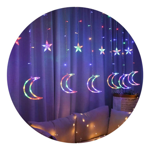 Cascata Led Com Estrelas E Lua Decoração 8 Funções 