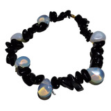 Pulsera De Ágata Negra Y Opalina, Piedras Naturales