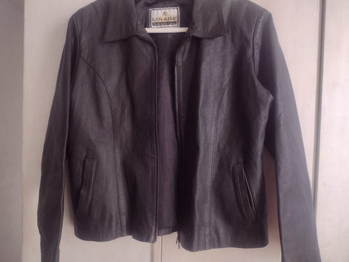 Campera Cuero Usada Dama Linage Negro Talle Xl Forrada