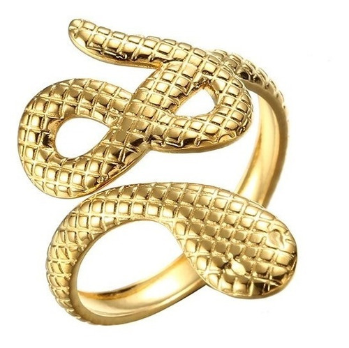 Anillo Argolla De Acero Color Oro Serpiente Infinito Mujer