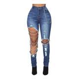Jeans Asimétricos Con Colgante De Cadena Rasgada A