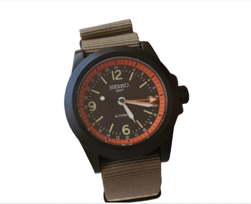 Seiko Mod Brasil Pilot Gmt Aviator Safari Black Pvd