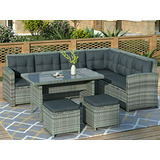 Set Muebles Patio Exterior 6 Piezas Con Sofá, Mesa, Cojines