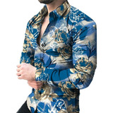 Camisa Para Hombre Camisa Rosa Azul Estampada En 3d Para