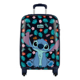 Mala De Viagem Stitch Disney Tamanho Pequena Rígida Em Policarbonato Com Cadeado E Rodinhas 360 E Forro Personalizado - 54x33x20cm - Azul Desenho Stitch