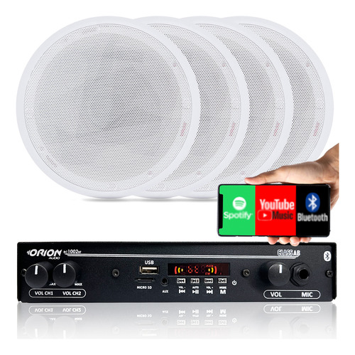 Kit Som Ambiente Amplificador Bluetooth + 4 Arandelas Gesso