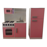 Cozinha Infantil Completa C/ Geladeira Mdf - Rosa E Branco